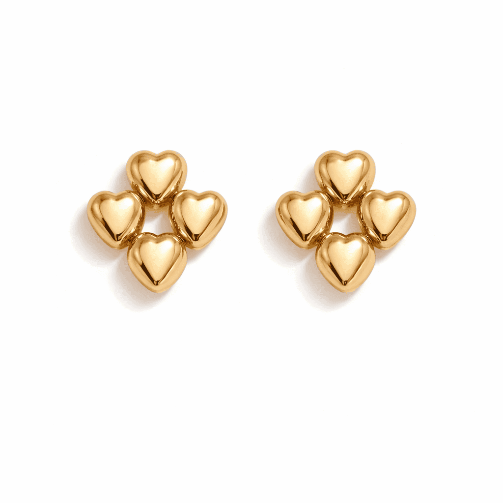 Golden Hearts Cluster Earrings
