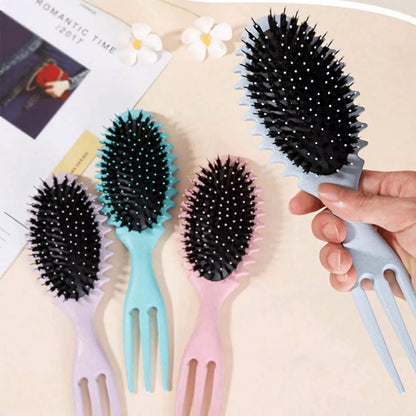 Hair System Curly Hair Brush with Three-Pointed Fork Design Tail.